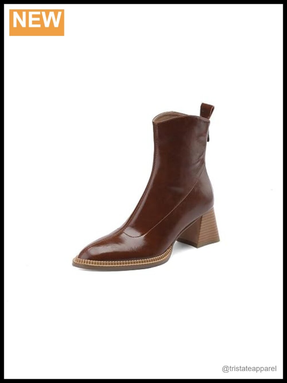 Genuine Leather Pointed Toe Mid Block Heel Ankle Boots